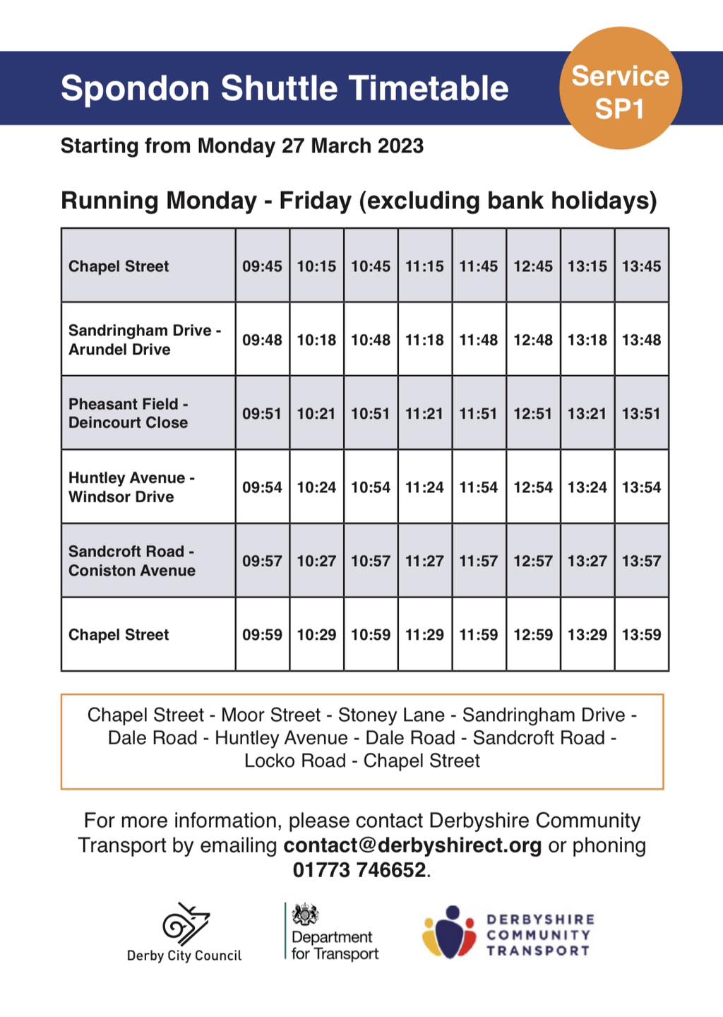 SP1 bus timetable