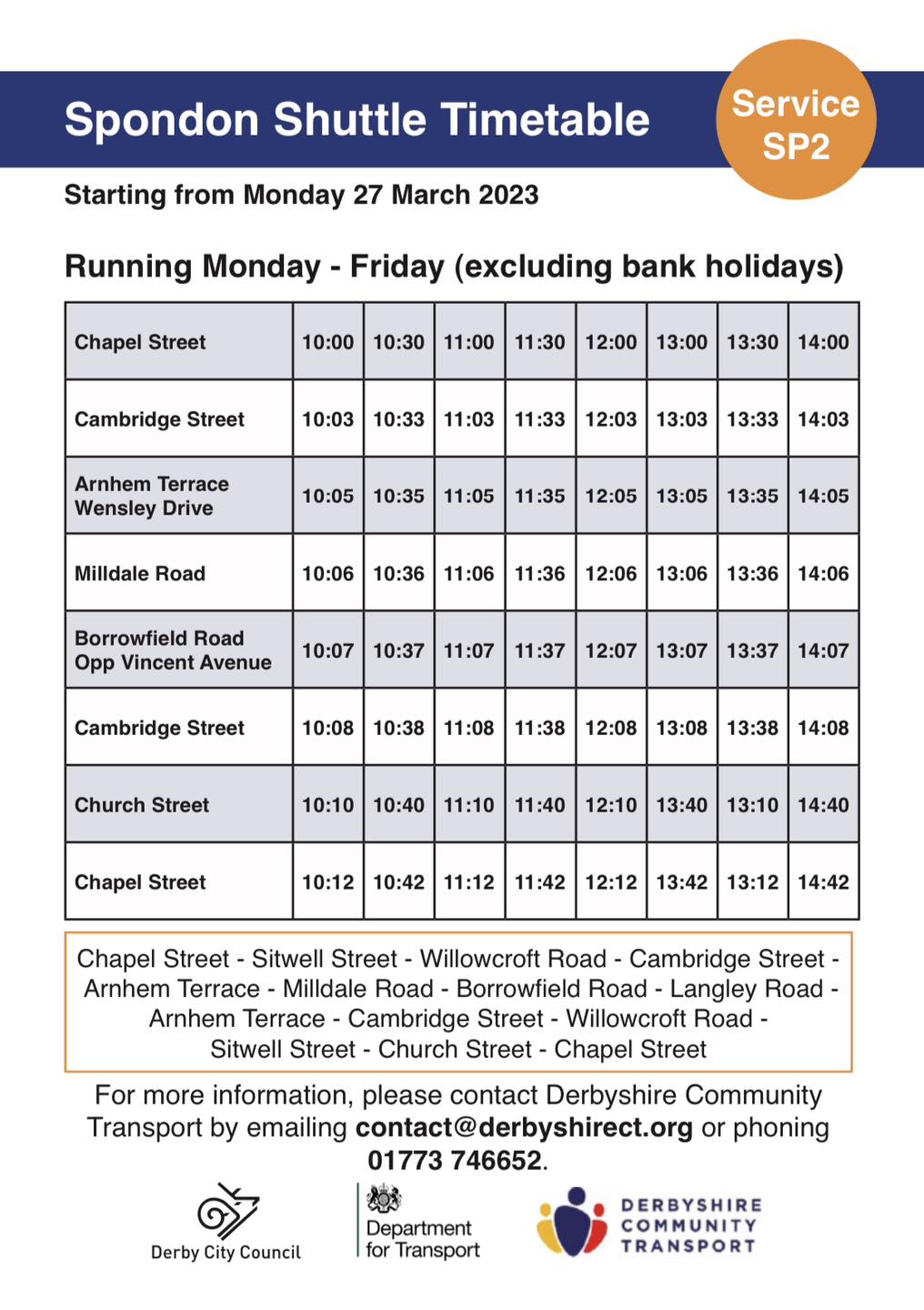 SP2 bus timetable